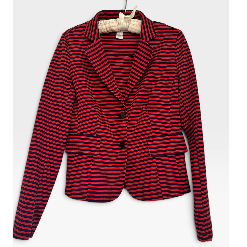 NorthStyle Red Navy Blue Striped Two Button Blazer Knit Jacket Nautical Style S